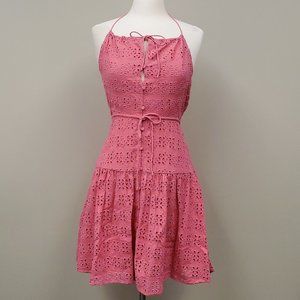 J. Crew Anguilla Mini-Halter Pink Eyelet Linen Blend Dress Size 14 NWT